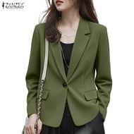 ZANZEA Women's Lapel Collar Open-Front Buttoned Blazer with Pockets