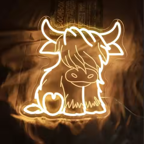 Cute Neon Sign Dimmable Highland Cow Neon Lights for Kids Room Bedroom Hotel Caffee Shop Decor Aesth