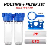 AQUA 10" Double Stages Filter Housing 3/4" Brass Pipe Thread with PP Sediment CTO Filter Set