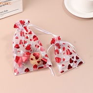 New 10pcs Red Love Heart Organza Bags Wedding Party Gift Candy Drawstring Bag Christmas Valenes Day Jewellery Display Pouches Good