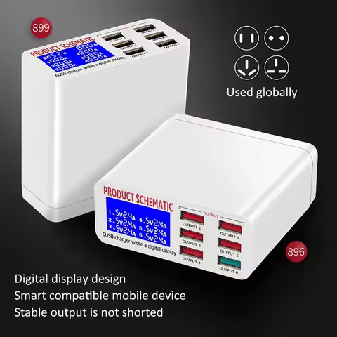 LCD Multi Fast USB Charger Charge Multiple 6 USB Phone Charging Station Universal USB HUB Smart Char
