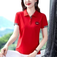 Womens Polo Shirt Summer Short-sleeved Lapel T-shirt Ladies Loose Large Size Polo Shirt