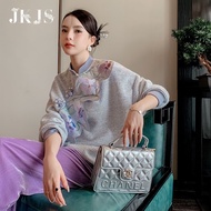 Chinese Style Tang Suit Chinese Cheongsam Chinese Style Sweatshirt Hanfu Retro Lazy Women's Loose Gray Button Top