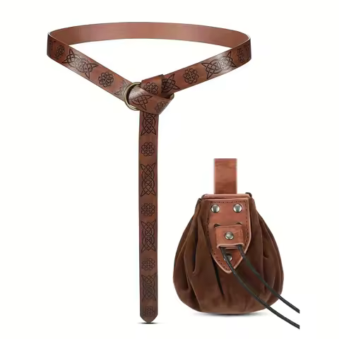 2pcs Medieval Viking Belt Pouch Set Halloween Renaissance Accessories Faux Leather Belt Pouch for Me