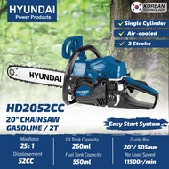 Hyundai power products*  20" gasoline chainsaw. 52cc engine. 2 stroke. Easy start recoil