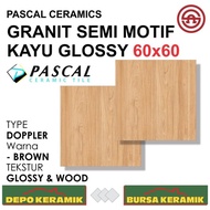 Granit Semi Motif Kayu 60X60 Doppler Brown -Pascal- Glossy&amp;Wood