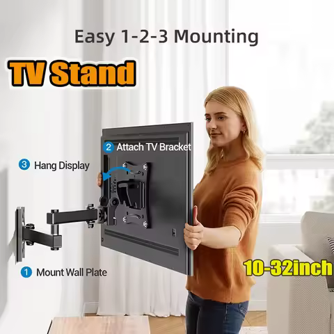Full Motion Corner TV Bracket Wall Mount 10-32 In TV Monitor Holder Swivel Tilts Adjustable Universa