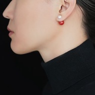 硃砂珍珠耳飾耳環2024年新款潮小眾設計感高級網紅爆款前後戴耳釘