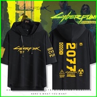 YB1 Cyberpunk 2077 Edgerunners hooded short sleeves T-shirt Loose casual hoodie summer cosplay cloth