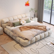 Puff Bed Frame Technology Fabric Bed Simple Modern King/ Queen Bed in Master Bedroom Double Cream Style Solid Wood Bed