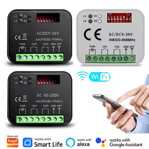 Work With Tuya WiFi Switch Universal RX-MULTI Garage Door Gate Remote Control Receiver Smart Control