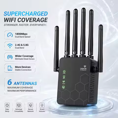 WiFi Extender 1200Mbps Dual Band Wireless Repeater 5GHz & 2.4GHz High Speed Signal Booster for Faste