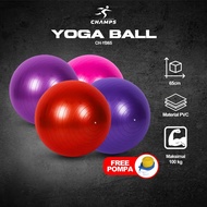 Champs Gymball/Yoga Ball Fitness+Free Pump - 65cm Premium PVC Anti Slip Gym Ball Pilates Gym Balance Exercise