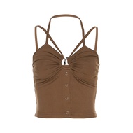 Weird Girl Fashion Gyaru Scheming Halter Design Sling Solid Pleating Slim fit Slimming Top Women