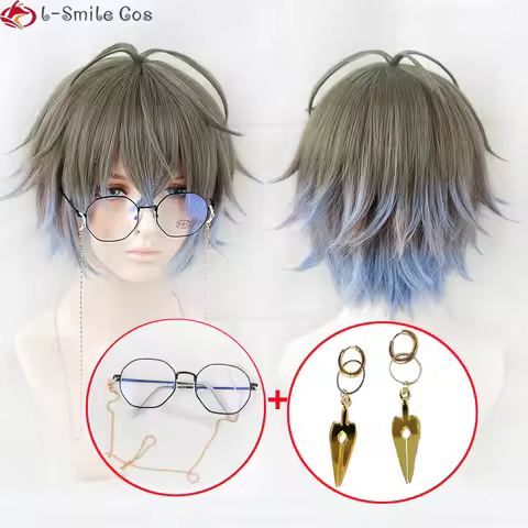 High Quality VTuber NIJISANJI Luxiem Ike Eveland Cosplay Wig Gray Brown Gradient Light Blue Heat Res