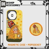 DKshop Cute Magnetic Case – Noodle Girl Image, PopSocket Included, Firm Grip, Shockproof, Phone Acce