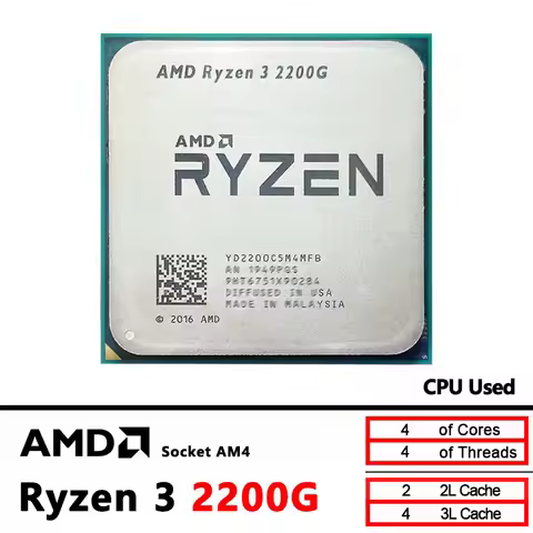 R3 2200G AMD Ryzen 3 2200G Used 3.5 GHz GAMING Zen 0.014 Quad-Core Quad-Thread CPU YD2200C5M4MFB Soc