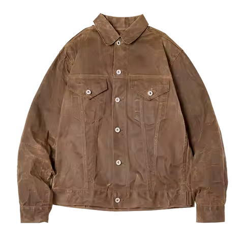 Retro Heavyweight Canvas Oil Waxed Jacket Cotton Waterproof Hunting Coat Male Spring Khaki Casual Wo