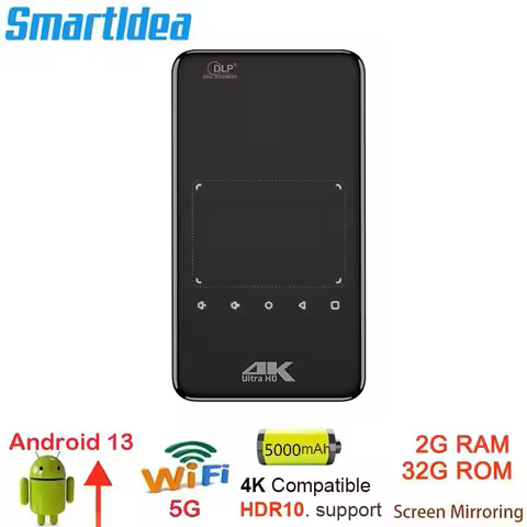 Smartldea HD Mini Portable Pico Smart Android Wifi Screenless lAsEr LED DLP Projector 4K 1080P for M