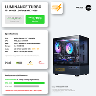 IDEALTECH LUMINANCE TURBO INTEL PC PACKAGE ( INTEL CORE I5 / NVIDIA GEFORCE RTX4060 8GB / 16GB RAM /