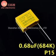 10Pcs/lot Safety Capacitor Thin Film Capacitor X2 275VAC 684K 275V684K MKP 0.68UF P=15mm