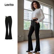 (Fashion_3) Lovito Casual Pants Plain Cut Out Asymmetrical Pants for Women L79AD044