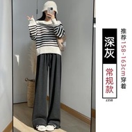 白色糯米褲女春秋季2025高腰休閒針織窄版加絨褲小個子闊腿褲-春秋款【深灰】常規 S【80-95斤】