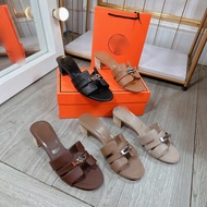 (777) QCCC 5p high-heeled grained leather cross-lock clogs, full box, available in 6 colors