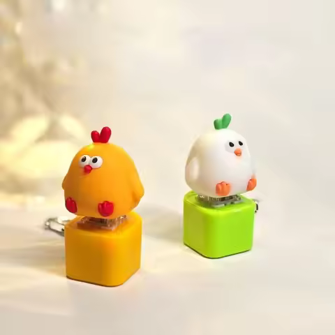 Yellow Chick Wooden Fish Keyboard Keychain Electronic Wooden Fish Mechanical Keyboard Keychain Merit