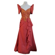 Modern Filipiniana Serpentina long gown with corded lace design on top