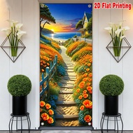 1pc, 2d flat printing Banner 70.9x 35.4in party banner Sunset Pathway with Flowers Fabric,Without El