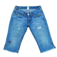 復古 90 年代 True Religion Joey 褲腳裁短牛仔褲 鞍後飾珠