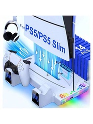 Stk-dz505 1組白色abs材質多功能儲存充電座可存儲遊戲光碟和耳機,適用於ps5和ps5 Slim遊戲機的光學和數字版本