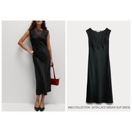 M&S COLLECTION SATIN DRESS Openwork Embroidery Black LACE MIDAXI SLIP (A3403)