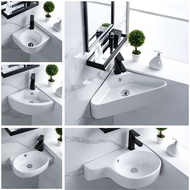 Compact Small Square Wall Hung Cloakroom Ceramic Basin Sink / Wall-Mounted Wash Basin Ceramic Triangle Basin Corner Washbasin Household Minimalist Small Fan-Shaped Wash Basin