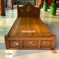 เตียงเต้าแวงทึบไม้สักแกะลายฟักทอง เตียงไม้สัก เตียงนอนไม้สัก5ฟุต เตียงไม้สัก6ฟุต สีไม้สัก จัดส่งฟรี