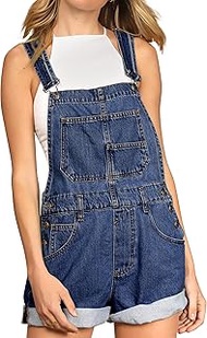 Talakeno Women's Casual Denim Bib Overall Shorts Adjustable Straps Cuffed Hem Shortall Rompers