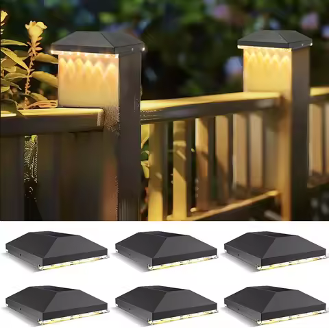 2Packs Solar Post Cap Light Fence Outdoor Garden Black Deck Light for 3.5x3.5 4x4 Wooden Vinyl Post 