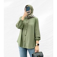 Baju Atasan Kemeja Outfit Long Sleeve Kerah Kancing Depan Jumbo Basic Wanita Perempuan Cewek Dewasa 