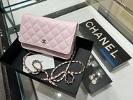 全新22P Chanel WOC wallet on chain 少女櫻花粉紅，荔枝皮，淡金扣