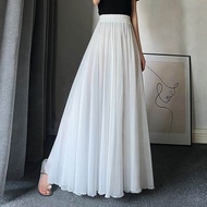 Váy Dài Xếp Ly Chiffon Màu Trắng Mùa Hè Mới 720 Độ Váy Dài Khiêu Vũ Hai Lớp Váy Dài Khiêu Vũ Dân Tộc