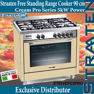 Straaten 90cm Free Standing Cooker ST95VEFC-5PRO 5 Brass Burners 8 Settings Electric Oven in Cream