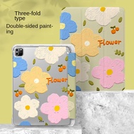 Case suitable for iPad air410.9 inches/pro 11 2021/mini 5/2019/air 3 10.5/air 2/2018 9.7 6th/iPad 9 10.2 2021/Mini6/pro 12.9 double-sided oil painting flower TPU with pen holder i
