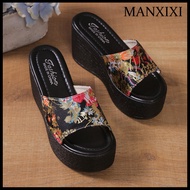 MANXIXI Fashion Women Wedge Heels 3.93 Inches Beautiful Flowers Pattern Sandals (Size 36-43)