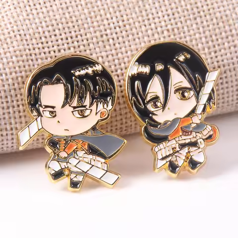 Anime Attack On Titan Character Brooch Enamel Cute Levi Ackerman Mikasa Ackerman Metal Badge Fashion