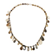 二手愛馬仕水滴形大牛角吊墜，淨CLEARブラウン漸變銀色長鏈，95厘米，飾有品牌標誌，925銀，NATURAL材質