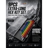 9PCS Extra Long Hex Key Set Color Coded Allen Wrench
