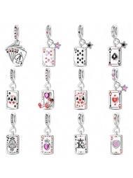 1 ชิ้น จี้ชุดไพ่เงินชุบ ประกอบด้วย จี้ไพ่ 10 ของสีขาวและ 10 ของสีหัวใจ, จี้ไพ่ J ของสีขาวและ J ของสี