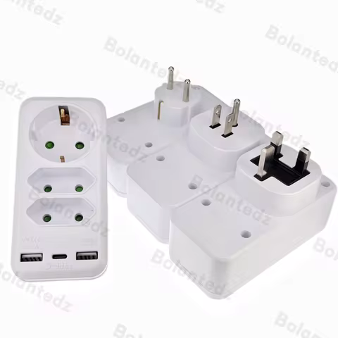 Bolantedz EU US UK Plug 6-in-1 Wall Socket Extender with 3 AC Outlet 3 USB 4000W 5V2.4A Wall Charger