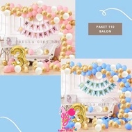 Birthday decoration package chain 110 balloons mix pink sweet seventeen HBD white goldbiru with numb